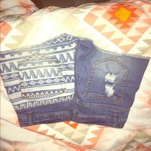 Jean shorts with white Aztec print